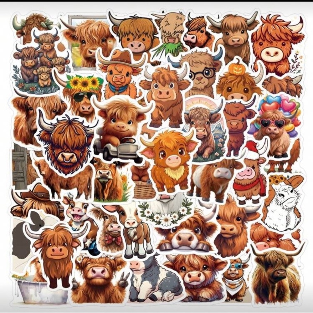 56 Highland Cow Stickers Cute Farm Animal Vinyl Stickers Waterproof Decals New - Picture 7 of 7